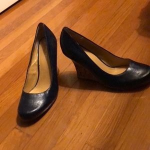 Nine West navy blue cork wedges